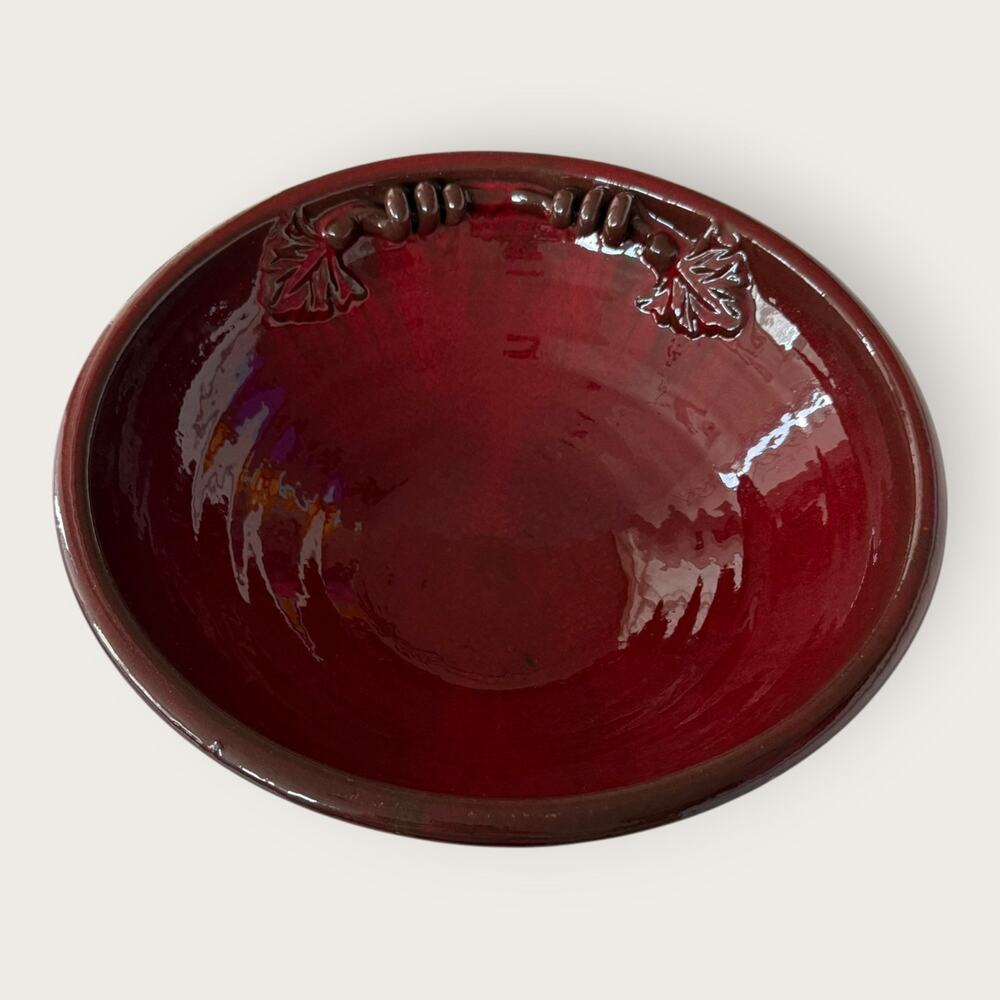 Pier 1 Red Glossy Ceramic Decorative Bowl, Leaf Pattern, Round - Picture 7 of 8